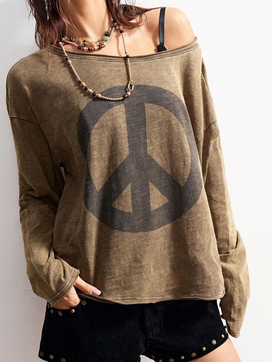 Bohemela Áo thun dài tay cổ tròn dệt kim màu trơn đơn giản dành cho nữ - xanh quân đội - Xem 1