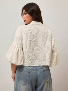 Enliva Áo kiểu cut-out dành cho nữ Plus Size, Bộ sưu tập mùa thu mới về trường - Màu be - Xem 2