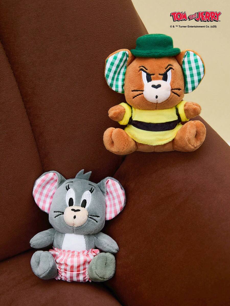 TOM & JERRY Cute Butch Mouse Plush Keychain From Cat & Mouse Plaid Series – Adorable Butch Character Charm, Soft Fuzzy Checkered Accessory For Bags, Keys, Backpacks & Car Decor, Sweet Daily Ornament For Kids - Brown - View 1
