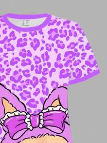 Tween Girls' Casual Leopard Print & Cute Cartoon Graphic Short Sleeve Loose Dress, Suitable For Summer Tshirt Dress For Girls Kawaii Clothes For Girls Lilo And Stitch Dress For Girl Kids Clothes Girls - Multicolor - View 4