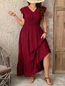 SHEIN LUNE Váy dài vải họa tiết cỡ lớn cho nữ, váy mùa hè, trang phục tốt nghiệp ngày 4 tháng 7 màu trắng - Màu Đỏ Sâu - Xem 9