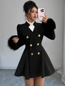 GlowEve Chaqueta elegante y de moda con cintura ceñida y doble botonadura, adecuada para el uso diario