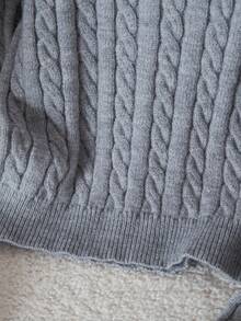 SHEIN Áo len chui đầu dây xoắn 2 trong 1 cho bé gái có cổ áo sơ mi, tay áo sơ mi, áo sơ mi sọc, áo len màu xám, áo len phong cách sinh viên, thích hợp cho mùa thu/đông, Giáng sinh, Halloween, kỳ nghỉ đông, tiệc năm mới - Xám - Xem 6