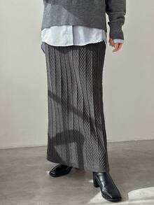 FRIFUL 女士弹力腰时尚休闲百搭针织鱼尾半身裙，秋冬款 - 灰色 - 查看 1