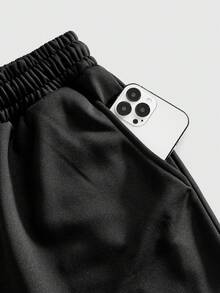 ROMWE MEN Street Life Men's Casual Graphic Print Tank Top & Drawstring Shorts Set - Black - View 6