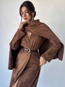Firerie Women's New Autumn/Winter Scarf Attached Elegant Everyday Commute Lightweight Long Jacket - Coffee Brown - View 6