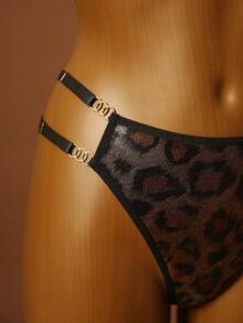 SHEIN 2pcs Women's Sexy Leopard Print Hollow Nipple Cover Bra Set, Comfortable Fitted Lingerie Set - Black - View 6