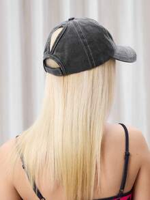 Y2Kool 1入女士刺繡5角星洗水馬尾扣破洞棒球帽，適用於春秋旅遊、沙灘假期，男性遮陽帽，Y2K風格青年帽 - 刺繡 - 查看 15