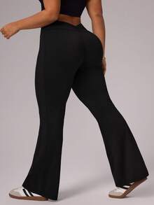 Rhythm Era Women's V-Back Lifting Cinched Waist Flare Pants, Casual Sports Leggings For Daily Wear, Running, Yoga, Plus Size Black Flared Leggings Yoga Dress Pants Black Leggings Tummy Control