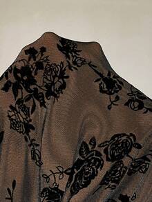 Auralis Váy maxi ren dài tay dáng ôm dáng ôm sát, chất liệu nhung jacquard mới cho mùa thu/đông dành cho nữ, dáng suông, lưới cắt xẻ lãng mạn, thích hợp cho kỳ nghỉ/đầm ôm sát, dáng xòe cỡ lớn, màu đen và đỏ, trang trọng, thanh lịch, màu tối - Nhiều màu - Xem 8