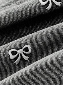 ChillGRL Young Girl Fashion Snowflake Washed Distressed Embroidered Flare Jeans - Grey - View 3