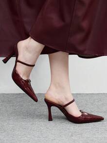 CUCCOO BIZCHIC Women's Elegant Pointed Toe Pumps With Buckle, Suitable For Commuting For Christmas - Burgundy - View 2