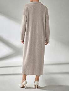 EURMUSE Women Button Detailed Long Casual Dress - Beige - View 2