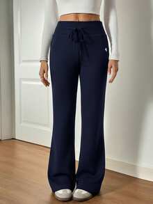 SHEIN Tall 女士刺绣喇叭裤，时尚设计，适合夏季穿着 - 藏蓝色 - 查看 8