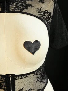 SpicyHot Bộ 2 bộ đồ lót liền thân hở lưng phối ren chắp vá có khóa kéo + miếng che núm vú, đồ lót cỡ lớn cực kỳ gợi cảm - màu đen - Xem 3