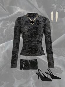 Ellevyn Áo cổ đứng tay dài ôm sát vai đệm thanh lịch - Nhiều màu - Xem 7