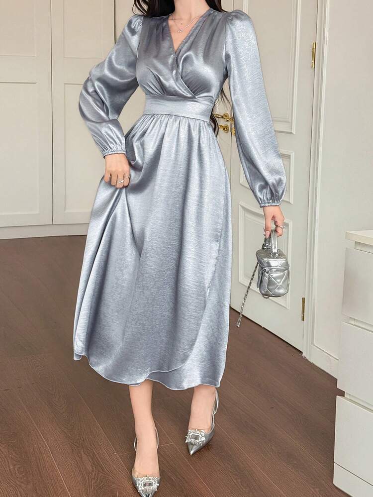Women's Elegant Solid Color V-Neck Dress Wedding Guest Dress Maxi Dress Sundress