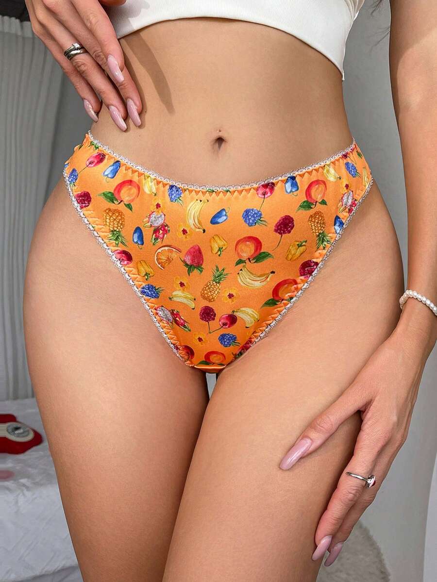 1条彩色热带水果印花丁字裤，适合年轻女性 - 彩色 - 查看 1