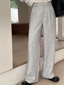 DAZY Women's Elegant Pleated Waist Belt Loose Straight Leg Pants, Spring/Autumn - Apricot - View 6