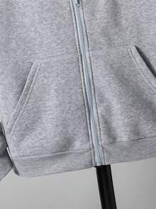 Teen Boy All-Match Graphic Print Versatile Hooded Zip-Up Sweatshirt - رمادي - مشاهدة 3