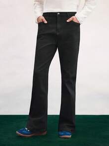 Open Phase Men's Classic Flare Jeans - Casual Cotton Blended Fabric, Machine Washable, Non-Stretch, Solid Color, Suitable For All Seasons