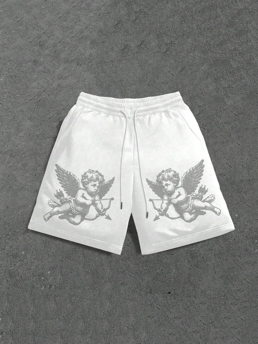 Manfinity Dauomo Men's Casual Street Style Printed Drawstring Shorts - White - View 1