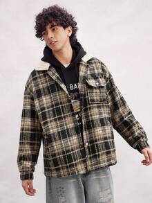 Open Phase 男士时尚休闲格子针织加厚抓绒外套，秋冬INS风，日常搭配，男友/老公礼物 - 黑色 - 查看 5