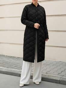 CLARA VERO Solid Color Front Button Warm Winter Long Sleeve Long Coat - Black - View 4