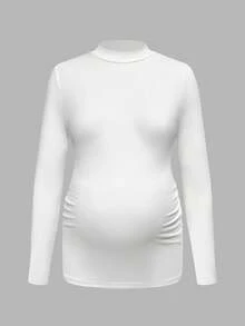 Modmama Kaos Ibu Hamil Lengan Panjang Kasual Kerah Lipit untuk Perjalanan Sehari-hari - Berwarna merah muda - View 7