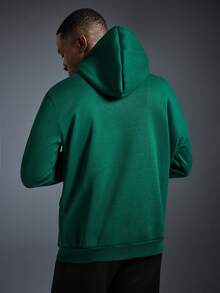 Driftmere Moletom Casual com Capuz, Manga Longa, Ombro Caído, Cordão, Bolso, Cor Sólida, Outono/Inverno, Volta às Aulas - Verde - Visão 3