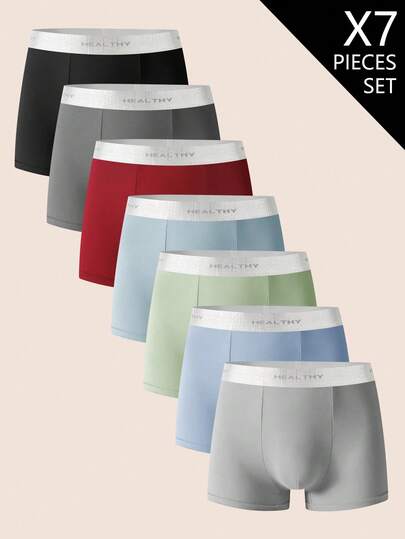 Manfinity Underwear&Sleepwear Basics 7pcs/Pack Men's Solid Color Comfortable Fitted Boxer Briefs