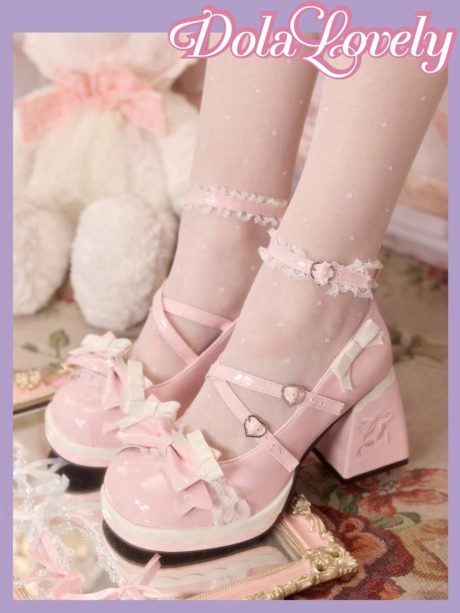 Dola Lovely 女士时尚甜美蝴蝶结装饰高跟鞋 - 粉色 - 查看 1