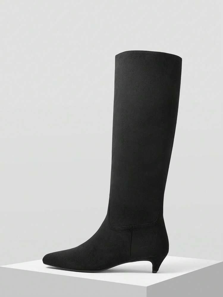 WOMEN SUEDETTE SQUARE TOE KNEE-HIGH BOOTS FOR CHRISTMAS