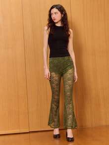 lacRébo 高腰卡其色蕾丝喇叭裤，晚装可爱风，法式巴黎风。 - 綠色 - 查看 1