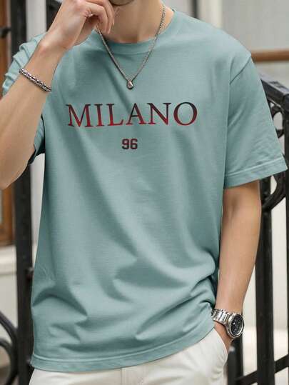 Manfinity Homme Men's Round Neck Letter & Number Print Casual Versatile Daily Wear Short Sleeve T-Shirt