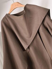 CosyJoli Plus Size Women Casual Loose Solid Color Poncho Style Jacket In Fall/Winter - Brown - View 4