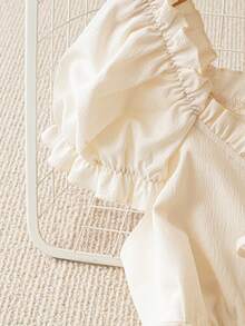 Franclia Petite 女士甜美优雅撞色蕾丝露肩荷叶边上衣，百搭短款上衣，春夏款 - 杏色 - 查看 3