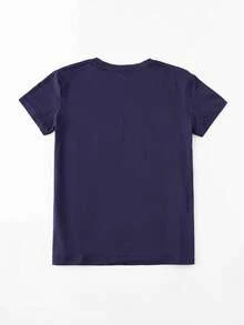 EMERY ROSE 咖啡骷髅女孩字母标语圆领短袖时尚大码女式T恤 - 藍色 - 查看 2