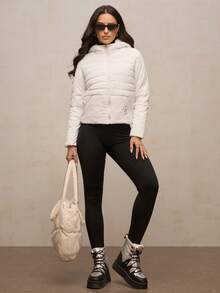 Activina Women's Solid Color Warm Raglan Sleeve Zip-Up Padded Coat, Winter Sports - White - View 6