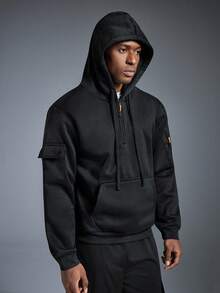 Driftmere 男士休闲半拉链连帽卫衣和工装裤套装，时尚户外套装，秋冬春夏皆宜 - 黑色 - 查看 7