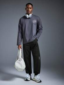 Driftmere 1 Pair Of Men's Casual Sports Pants, Slim-Fit And(Can Be Translated As "Cuffed" Or "Tapered At The Ankle" Depending On The Style; Here It's Kept As For Accuracy But "Cuffed" Is A Common Equivalent) Style, Suitable For Wearing At Home And Outdoor Activities, Can Be Used As A Couple's Gift. Made Of 100% Polyester Fiber, With A Drawstring Waistband For Easy Adjustment, And Available In Multiple Colors. Spring To Summer - Black - View 8