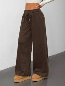 SHEIN PETITE 女士咖啡棕色抽绳休闲运动裤 - 咖啡棕 - 查看 3