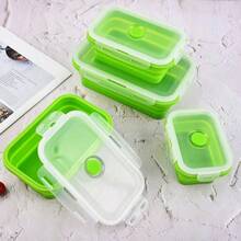 صندوق غداء قابل للطي قطعة واحدة، صندوق غداء من السيليكون، صندوق تخزين سلطة الفواكه، صندوق تخزين طعام محمول للسفر، حاوية تخزين طعام للنزهات والتخييم، مع غطاء محكم الإغلاق وصمام تهوية، مانع للتسرب وسهل التنظيف - متعدد الألوان - مشاهدة 5