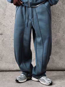 SUMWON Loose Fit Casual Sweatpants With Drawstring Waist Side Seam Details Relaxed Fleece Jogger Pants For Everyday Comfort Fall Winter Plain - Navy Blue - View 3