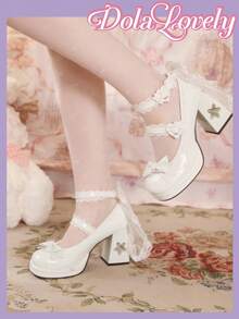 Dola Lovely Women's Fashionable Sweet Bow Decor Lace-Up Pumps - أبيض - مشاهدة 1