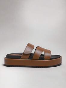 SHUZIA Giày sandal đế xuồng hở mũi in hình lòng bàn tay PU màu ô liu sẫm lấy cảm hứng từ sự sang trọng dành cho nữ – Thoải mái khi đi biển đến trung tâm mua sắm - Màu xanh Ô liu - Xem 5