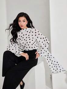 Heiryn Áo kiểu tay lỡ in họa tiết chấm bi thời trang thanh lịch cho nữ - Nhiều màu - Xem 3