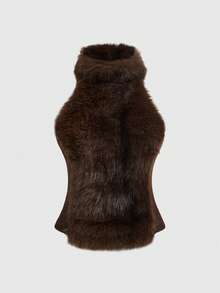 ROMWE Grunge Punk Y2K渐变毛绒拼接透视网纱性感紧身吊带背心 - 棕色 - 查看 1