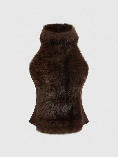 Grunge Punk Débardeur moulant sexy en maille transparente avec patchwork de fourrure dégradé style Y2K