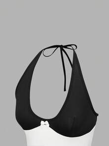 SHEIN Women's Sexy Color Block Lace Splice Halter Jumpsuit, Summer UnderwearOuter - Black and White - View 3